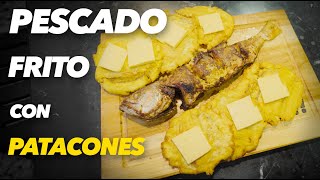 PESCADO FRITO CON PATACONES  corvina Frita con tostones  Pescado Frito sin haria  FRIED FISH [upl. by Anirdnajela]