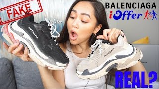 BALENCIAGA TRIPLE S  FAKE VS REAL  IOFFER HAUL  REVIEW [upl. by Anial]