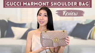 GUCCI MARMONT BAG SMALL 1 YEAR REVIEW  What fits Pros amp Cons Wear and Tear Regrets [upl. by Alikam]