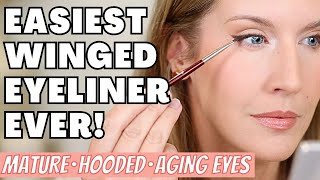 Quick Easy Winged Eyeliner Tutorial for Hooded Aging Downturned Eyes [upl. by Sophi974]