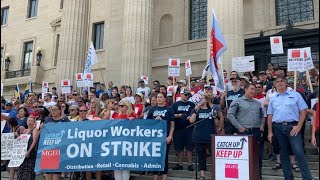 Striking MGEU members hold rally at Manitoba Legislature Tuesday Aug 15 2023 [upl. by Ecirtaemed148]