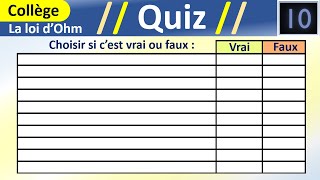 Quiz de 10 questions  La loi dOhm et la résistance électrique  Physique chimie [upl. by Ekihc144]