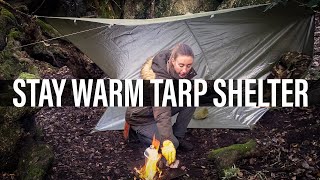 HOW TO STAY WARM IN A TARP SHELTER  How to camp in cold weather with a tarp tips [upl. by Morehouse]