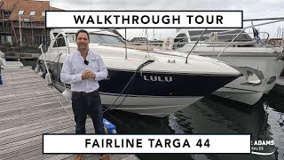 Fairline Targa 44 Walkthrough Tour  New IPS500 Long block Engines  Stunning Cabin Cruiser [upl. by Boiney]