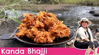 We made Kanda Bhajji in the nature  Cooking Onion Pakodas in the wild  Chef Smita Deo [upl. by Nylyoj]