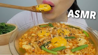 ASMR SPICY Korean Ramen Noodles with Organic Egg Yolk NO Talking Eating Sound  NE Lets Eat [upl. by Amal]