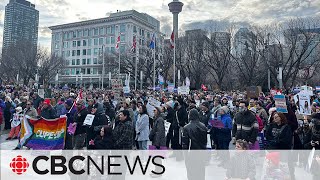 Calgary rally billed as broad coalition against UCP [upl. by Nylorac]