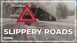 Horrible driving conditions Icy roads causes trucks cars to slip off [upl. by Patti821]