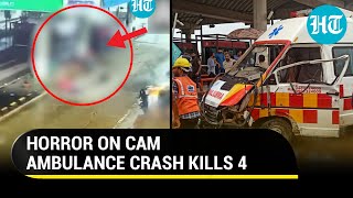 Horrifying scenes as Ambulance skids and crashes against toll plaza in Karnatakas Udupi Four dead [upl. by Byron433]