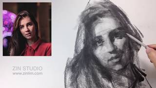 Drawing portrait in charcoal [upl. by Enirolf]