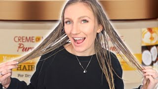 CREME OF NATURE PURE HONEY REPLENISH amp STRENGTHEN HAIR MASK REVIEW PREVENTS DAMAGE [upl. by Llenhoj]