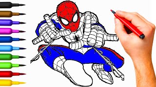 Flying Spider Man Coloring Book  SpiderMan Painting And Coloring Session [upl. by Eelinej]