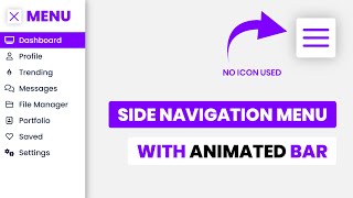 Sidebar Navigation Menu With Animated Toggle Bar Using HTML And CSS  CSS Side Navbar Menu [upl. by Isac]