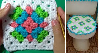 COMO TEJER CUADRO GRANNY A CROCHET PASO A PASO PARA JUEGO DE BAÑO [upl. by Nelloc]