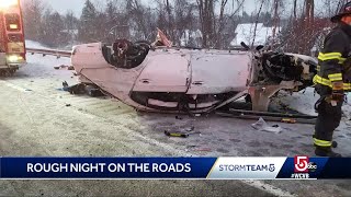 Long duration snowfall leads to mess across Massachusetts roads [upl. by Abas]