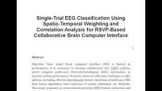 Single Trial EEG Classification Using Spatio Temporal Weighting and Correlation Analysis for RSVP Ba [upl. by Browne]