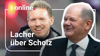 Bundeskanzler Olaf Scholz löst mit NagelsmannKommentar Gelächter aus [upl. by Aihcila]