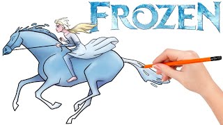 How to draw Queen Elsa riding the Nukk to Ahtohallan  Frozen [upl. by Eibbed]