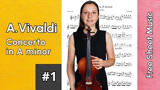 Vivaldi Concerto in A minor 1 Movement Violin Tutorial with Free Sheet Music [upl. by Velma258]