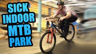 SICK INDOOR MOUNTAIN BIKE PARK  TRICKS AND CHALLENGES [upl. by Nocaj]