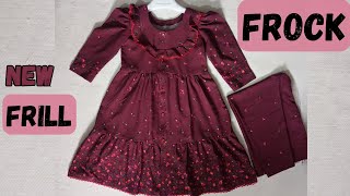 Frill frock Cut with easy tutorial  cutting with new style [upl. by Kciregor]