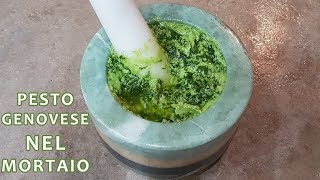 PESTO GENOVESE CON MORTAIO RICETTA ORIGINALE FATTA A MANO  FoodVlogger [upl. by Tecil]