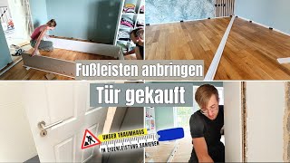 Bauvlog N° 44  Fertiges Schlafzimmer 😍  Fußleisten anbringen  Kassettentür einbauen 🔨 [upl. by Jolee]