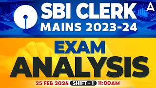 SBI Clerk Mains Analysis 2024  25 Feb Shift 1  GA Reasoning Maths English Asked Questions [upl. by Keeley]