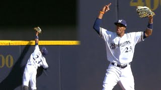 Keon Broxtons homerunrobbing gamesaving catch [upl. by Ardnuasak134]