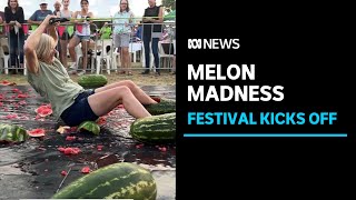 Melon skiing weighins kick off Chinchilla watermelon festival  ABC News [upl. by Hellah]