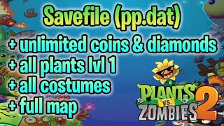 PvZ 2 Savefileppdat all plants lvl1 full map unlimited coins amp diamonds [upl. by Ahsein]