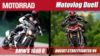 BMW S 1000 R vs Ducati Streetfighter V4 S  MotovlogDuell [upl. by Anilrac]