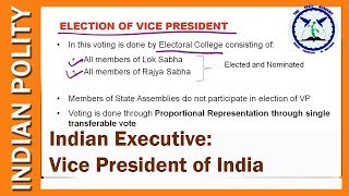 Vice President of India  Indian Union Executive  Indian Polity for SSC CGL UPSC  by TVA [upl. by Ecylahs]