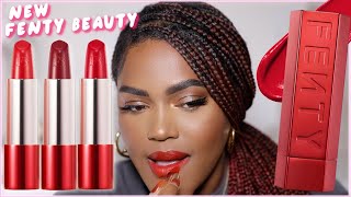 EVERY RED SHADE OF FENTY BEAUTY ICON LIPSTICKS SWATCHES  REVIEW ON DARK SKIN [upl. by Muna]