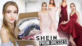 TRYING ON SHEIN PROM DRESSES Successkinda [upl. by Studner]