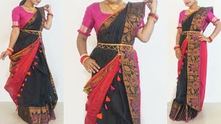 সরস্বতী পূজা লুক  saraswati puja 2024 black saree draping [upl. by Luciano]