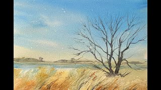 Use SALT Loose Watercolor WINTER SKY Wetlands Landscape Painting Lois Watercolour River Tutorial [upl. by Graham]