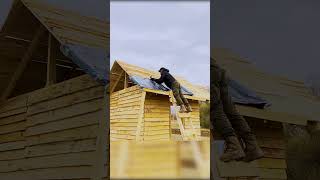 Building a Wooden House in Nowhere Part 2 craft wood bushcrafter [upl. by Ahsinnor]