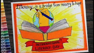 International Literacy Day poster drawing step by step l world Literacy Day drawing with oil pastel [upl. by Ettezyl]