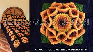 Cuadrado a muestra de flor a crochet para colchas en punto garbanzos y puntos altos [upl. by Ainel]