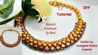 Tutorial Colier cu margele Ginko si perle  Ginko beads and pearls beaded necklace tutorial [upl. by Renelle]