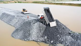 Best action  Heavy Dump Truck Loading Rock With Shantui Bulldozer and Wheeloader SDLG Pushing Rocks [upl. by Alim152]