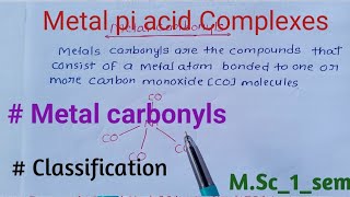 Metal pi acid Complexes Metal carbonyls [upl. by Amitaf]