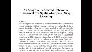 An Adaptive Federated Relevance Framework for Spatial–Temporal Graph Learning [upl. by Eicyak]