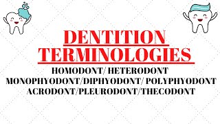 Homodont  Heterodont  Acrodont  Thecodont  Pleurodont  Monophyodont  Diphyodont  Polyphyodont [upl. by Novahs]