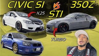 350Z TURBO vs CIVIC SI K25 vs WRX STI  Roll Racing [upl. by Mcginnis912]