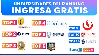 Beca 18 2024  INGRESA GRATIS a estas universidades del RANKING  PARTE 1 [upl. by Ysac]