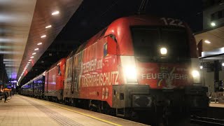 VSOE 1368 mit ÖBB 1016 048 quotFeuerwehrquot bei dem Betriebshalt in Feldkirch mit Schönem Tonleiter 🔊🎶 [upl. by Hamlen]