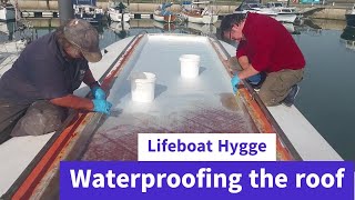 Lifeboat conversion Ep47 Putting glass mats and polyester resin to seal the roof [upl. by Nidak798]