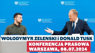 Donald Tusk i Wołodymyr Zełenski  Konferencja prasowa Warszawa 08072024 [upl. by Aicek]